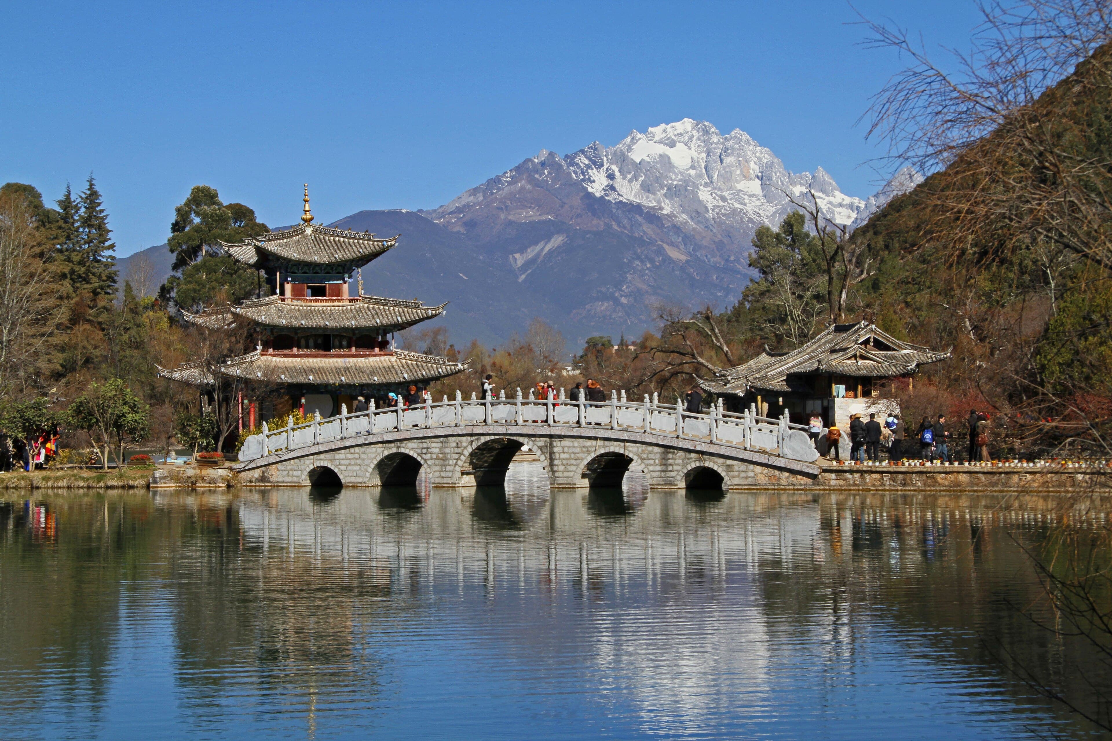 丽江黑龙潭，远眺玉龙雪山